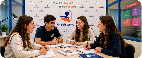 Jóvenes conversando en clase de inglés